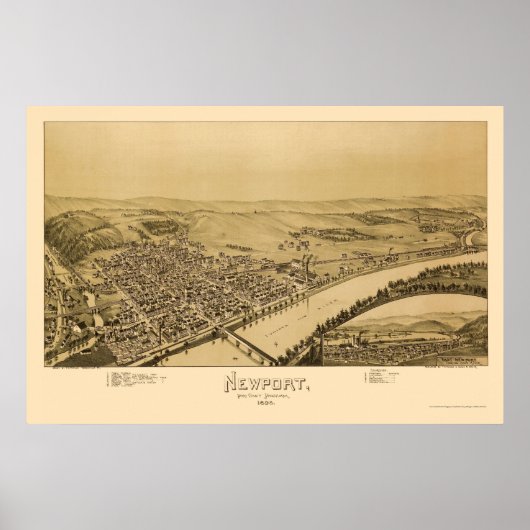 Newport, PA Panoramic Map - 1895 Poster (Voorkant)