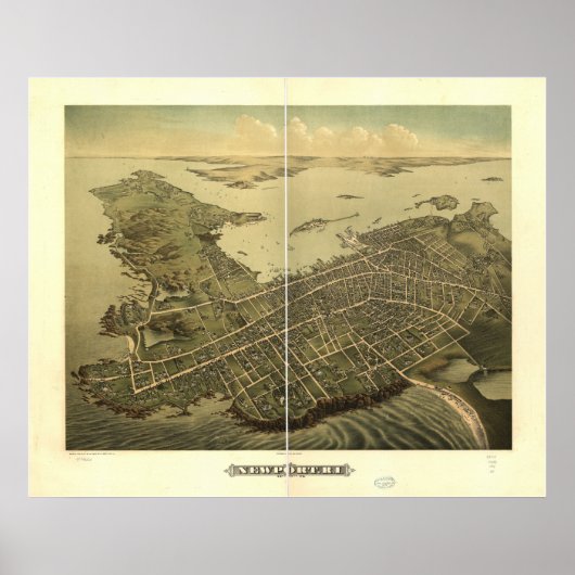 Newport Rhode Island 1878 Antiek Panorama Poster (Voorkant)