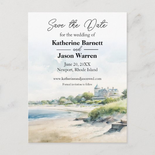 Newport Rhode Island Beach Waterverf Briefkaart (Voorkant)