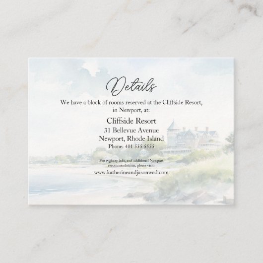 Newport Rhode Island Beach Waterverf Bruiloft Informatiekaartje (Voorkant)