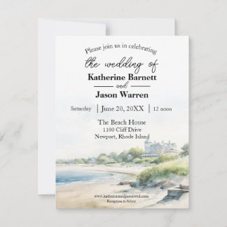 Newport Rhode Island Beach Waterverf Bruiloft Kaart