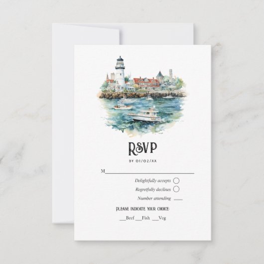 Newport, Rhode Island Bestemming Bruiloft RSVP Kaartje (Voorkant)