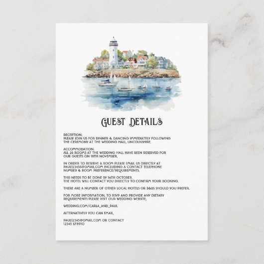 Newport, Rhode Island Bruiloft Gast Details Informatiekaartje (Voorkant)