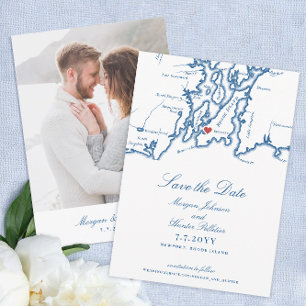 Newport Rhode Island Elegant Navy Blue Bruiloft Save The Date