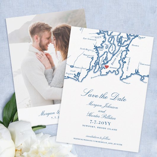 Newport Rhode Island Elegant Navy Blue Bruiloft Save The Date