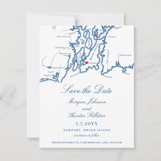 Newport Rhode Island Elegant Navy Bruiloft Save The Date (Voorkant)