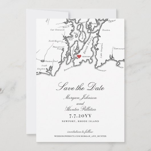 Newport Rhode Island Elegant Zwart Wit Huwelijk Save The Date (Voorkant)