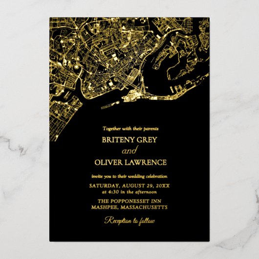Newport Rhode Island Kaart gouden Bruiloft (Voorkant)