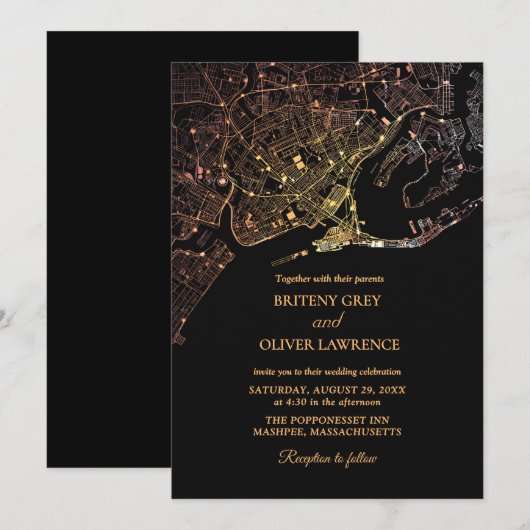 Newport Rhode Island Kaart gouden Bruiloft (Voorkant / Achterkant)