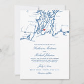 Newport Rhode Island Kaart Trouwuitnodiging Navy (Voorkant)