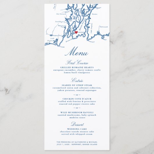 Newport Rhode Island Map Elegant Navy Script Menu (Voorkant)