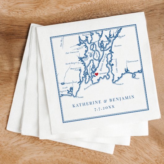 Newport Rhode Island Map Navy Elegant Wedding Servet