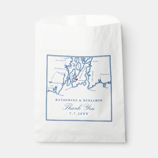 Newport Rhode Island Map Navy Script Weddenschap Bedankzakje (Voorkant)
