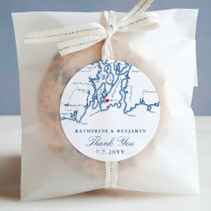Newport Rhode Island Map Navy Wedding Favor Ronde Sticker