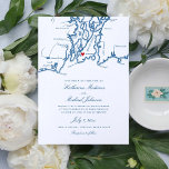 Newport Rhode Island Map Navy Wedding Invitation Kaart<br><div class="desc">Maak je klaar om golven te maken op je Newport, Rhode Island kustbruiloft met onze prachtige Newport RI kaart bruiloft uitnodiging. Dit elegante marineblauwe ontwerp met Narragansett Bay vormt de perfecte toon voor uw viering aan zee op locaties zoals The Chanler, Rosecliff Mansion, OceanCliff Hotel, The Vanderbilt, Belle Mer, Forty...</div>
