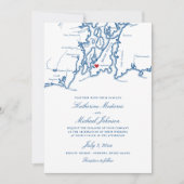 Newport Rhode Island Map Navy Wedding Invitation Kaart (Voorkant)