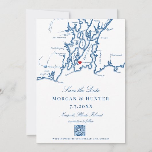 Newport Rhode Island Save the Date Elegante QR-cod (Voorkant)