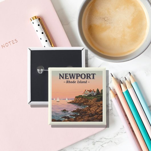 Newport Rhode Island Vierkante Button 5,1 Cm