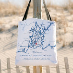 Newport Rhode Island Wedding Welcome Canvas tas<br><div class="desc">Welkom uw gasten op uw Newport, Rhode Island kust bruiloft met onze charmante Welkom op Newport canvas tassen! Met een stijlvol marineblauw Narragansett Bay kaartontwerp, zijn deze tassen ideaal voor kuststreken. Perfect voor locaties als The Chanler, Rosecliff Mansion, OceanCliff Hotel, The Vanderbilt, Belle Mer, Forty 1° Noord, Castle Hill Inn...</div>