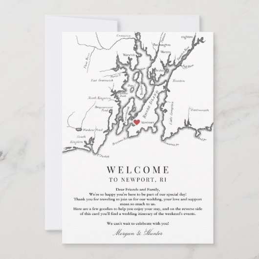 Newport RI Bruiloft Welkomstweekendroute Bedankkaart (Voorkant)