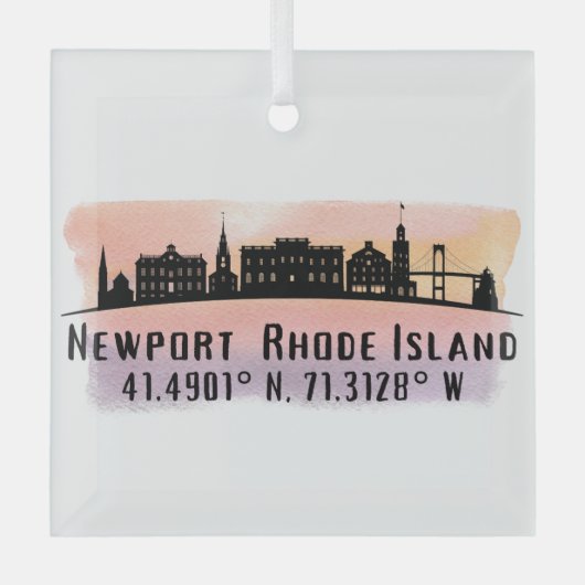 Newport RI City Skyline Glass Ornament (Voorkant)