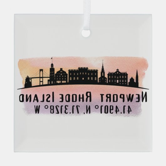 Newport RI City Skyline Glass Ornament (Achterkant)