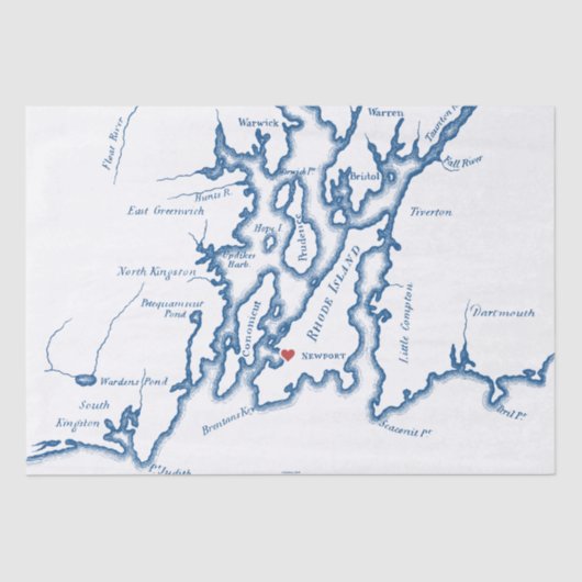 Newport RI Kaart Elegant Marine Blauw Tissuepapier (Voorkant)