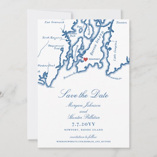 Newport RI Kaart Elegante Navy Blue Wedding (Voorkant)
