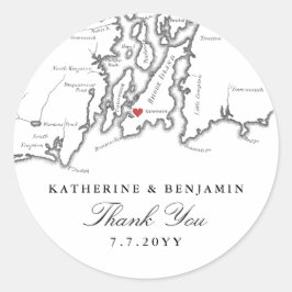 Newport RI Kaart Zwart Wit Huwelijksgunst Ronde Sticker