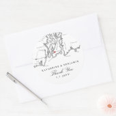Newport RI Kaart Zwart Wit Huwelijksgunst Ronde Sticker (Envelop)