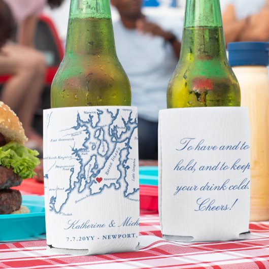 Newport, RI Map Wedding Favor Drink Holder Blikjeskoeler