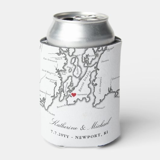 Newport, RI Map Wedding Favor Drink Holder Blikjeskoeler (Blikje Voorkant)