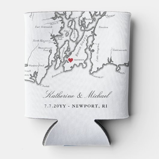Newport, RI Map Wedding Favor Drink Holder Blikjeskoeler (Voorkant)