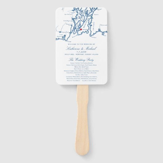Newport, RI Map Wedding Program Elegant Navy Handwaaier (Voorkant)