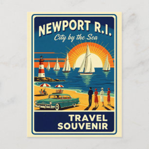 Newport RI Retro Reisposter – Stijl uit de Jaren 5 Briefkaart