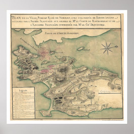 Newport, RI Revolutionaire Kaart 1780 Poster (Voorkant)