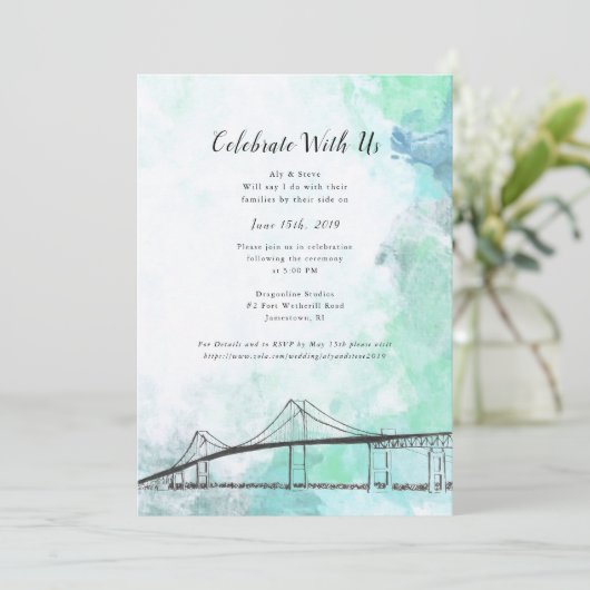 Newport, RI Thema Waterkleur Uitnodiging (Staand voorkant)