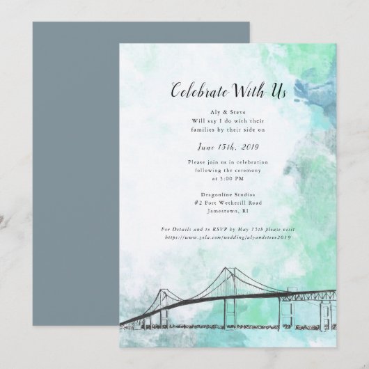 Newport, RI Thema Waterkleur Uitnodiging (Voorkant / Achterkant)