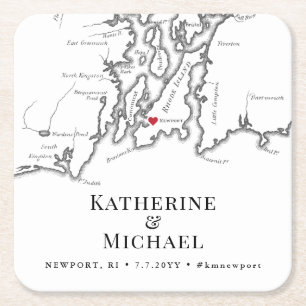 Newport RI Weddenschap Welkomstfeest Cocktail Hour Kartonnen Onderzetters