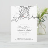 Newport RI Zwart Wit Wedding Repetitie Diner Kaart (Staand voorkant)