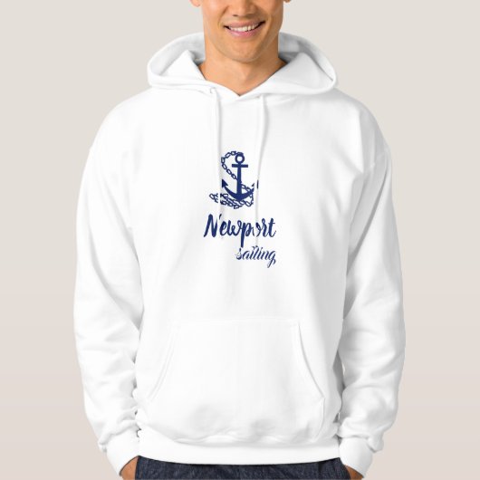 Newport Sailing, blauw anker op Wit Hoodie (Voorkant)