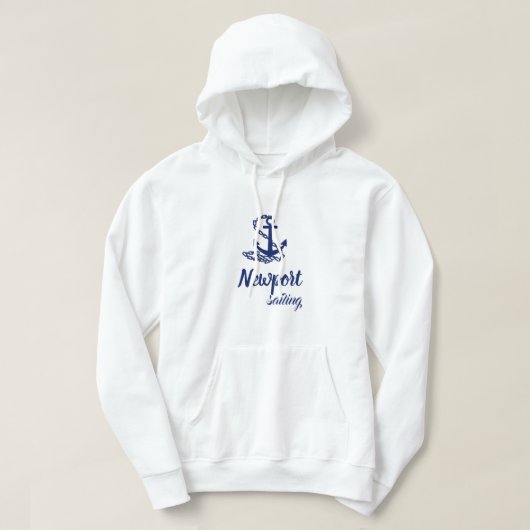 Newport Sailing, blauw anker op Wit Hoodie (Design voorkant)
