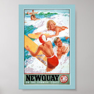 Newquay aan de Cornische kust vintage poster 1937
