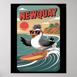 Newquay Beach Vibes, Leuk Retro Zonsondergang En S Poster