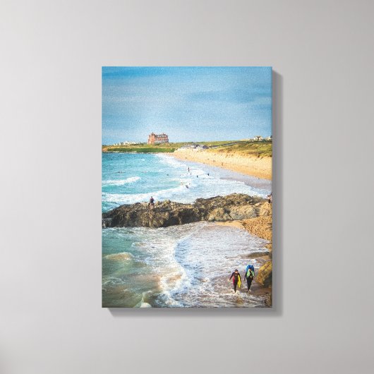 Newquay Fistral Beach at Sunset Canvas Afdruk (Voorkant)