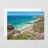 Newquay-strand in North Cornwall, wilde bloemen kl Briefkaart (Voorkant / Achterkant)
