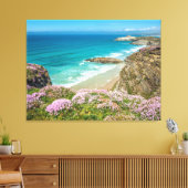 Newquay-strand in North Cornwall, wilde bloemen kl Canvas Afdruk (Insitu (Woonkamer))