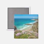 Newquay-strand in North Cornwall, wilde bloemen kl Magneet (Voorkant / Achterkant)
