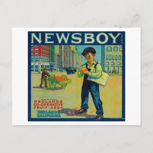 Newsboy Oranje LabelRedlands, CA Briefkaart (Voorkant)