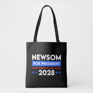 Newsom voor President Make America Care Again 2028 Tote Bag